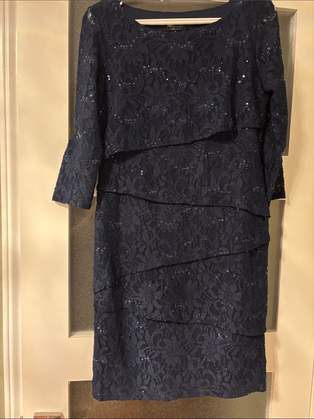 Studio Navy Lace Sequin Midi Dress